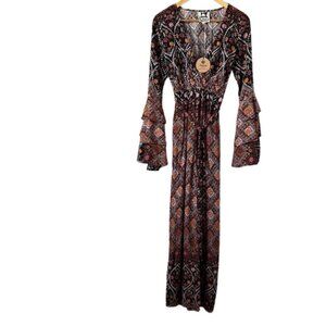 !NWT Jaase Boho Wide Leg Tiered Bell Sleeve Floral Jumpsuit One Piece Size XS